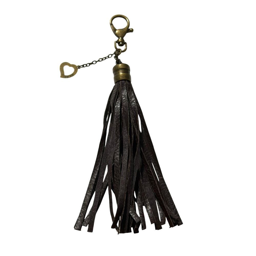 Gigi Hill Brown Leather Tassel Keychain Purse Charm Handbag Accessory